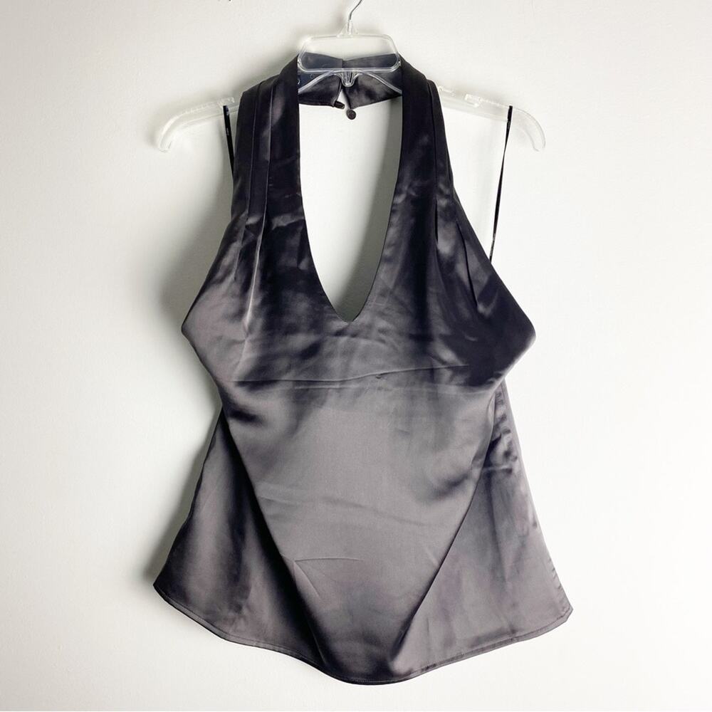 RO&DE V Neck Satin Halter Top Medium